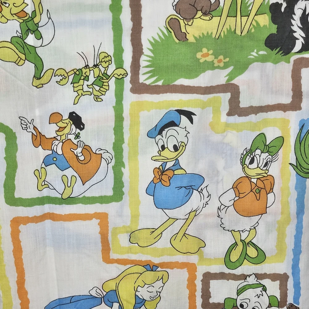 VTG Disney Alice in Wonderland Bambi Robin Hood Mickey Twin Flat Sheet 59.5